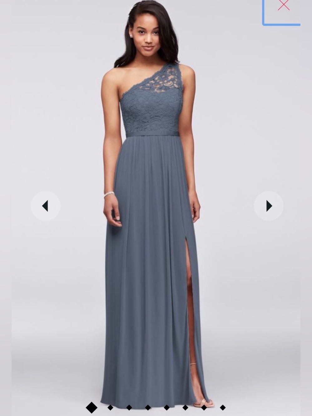David's Bridal One-Shoulder Lace Bodice Maxi Dress in Pewter size 0 #F17063